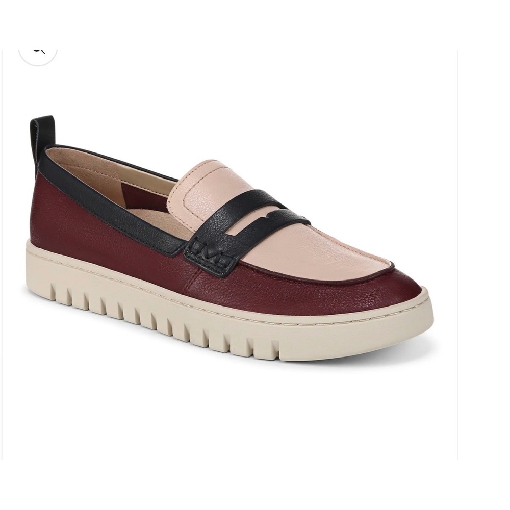 Vionic Uptown Loafer Womens 9.5 Burgundy Navy Blush Leather Slip On Orthopedic